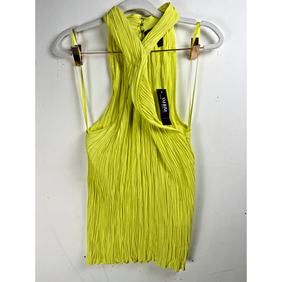 White House Black Market Tops - NWT WHBM Bright Yellow Cross Front Crinkle Limelight Luxury Vacation Summer Top